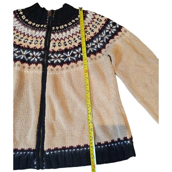 Marisa Christina Sweater Hand Knit Fair Isle Tan Black Ramie Cotton Zip Up - Picture 14 of 15